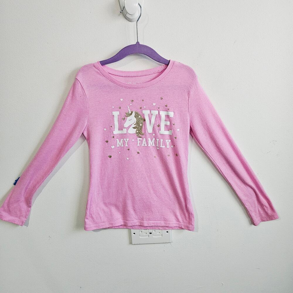 The Children's Place Girls 5/6 Long Sleeve Tee Shirt Pink Unicorn Love My Family